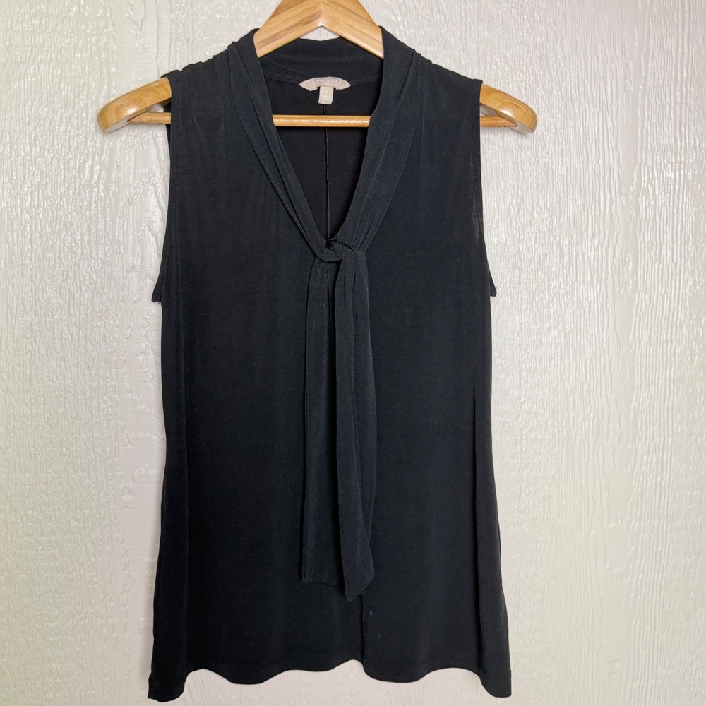 Banana Republic Women Black Sleeveless Tie Neck Blouse Festival Office Large
